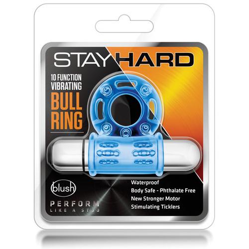 Blush Stay Hard Mega Vibrating Bull Ring - Blue